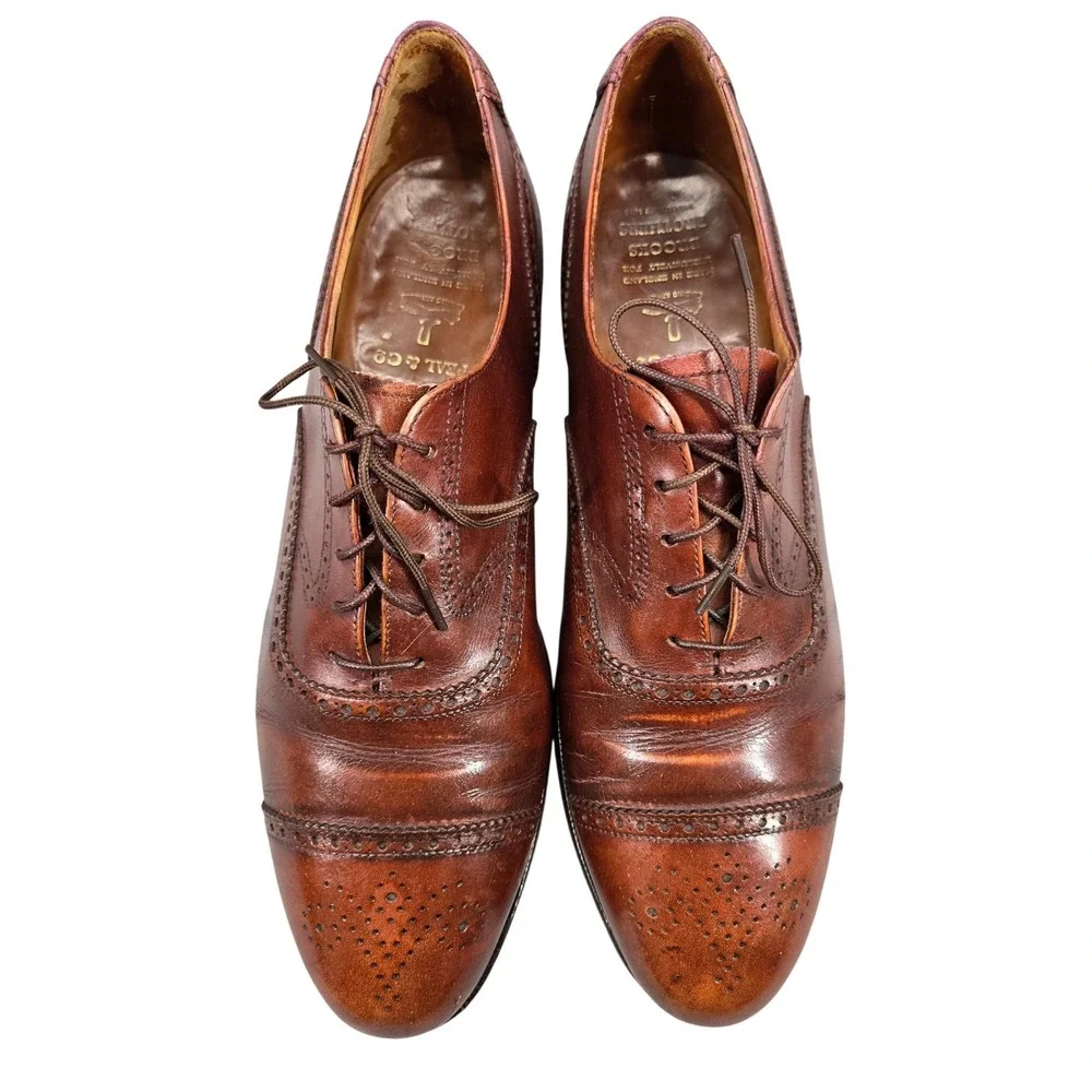 Peal & Co Brooks Brothers Mens Brown Leather Cap Toe Brogue Oxford Shoes 9.5 D